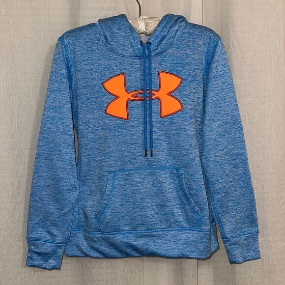 Under Armour Other - Under Armour 14 Heather Blue Neon Orange Pullover Hoodie Sweatshirt
